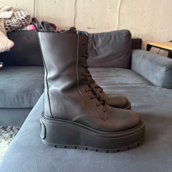 Valentino VLOGO Leather Platform Combat Boots - Picture 2 of 4